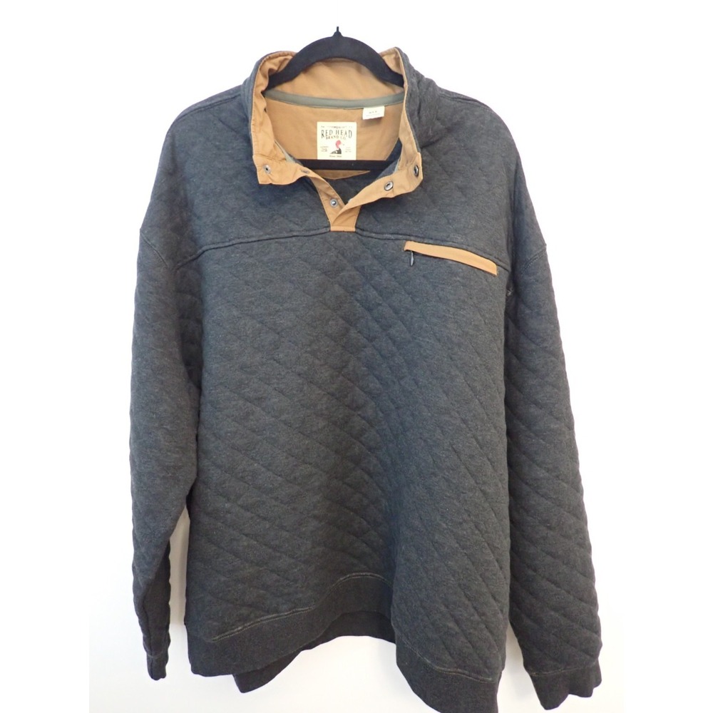 Red Head Co. Size XLT Dark Gray Mens Quilted Snap Neck Pullover Sweatshirt